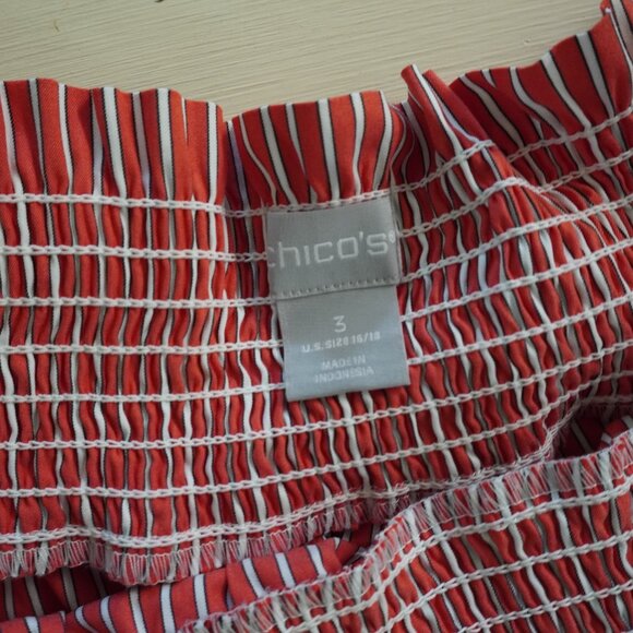 Chicos Top Striped Smocked Neckline Off the Shoulder Blouse - Picture 3 of 8